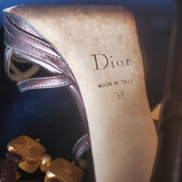 Dior Metallic Dark Purple Heels with Gold Jewel Ankle Straps- size 38 - Picture 7 of 10